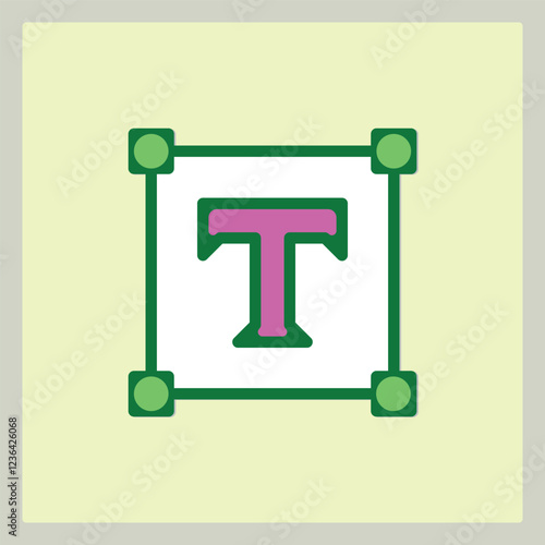 Editable Text Box Icon with Green Border and Corner Controls on Light Background