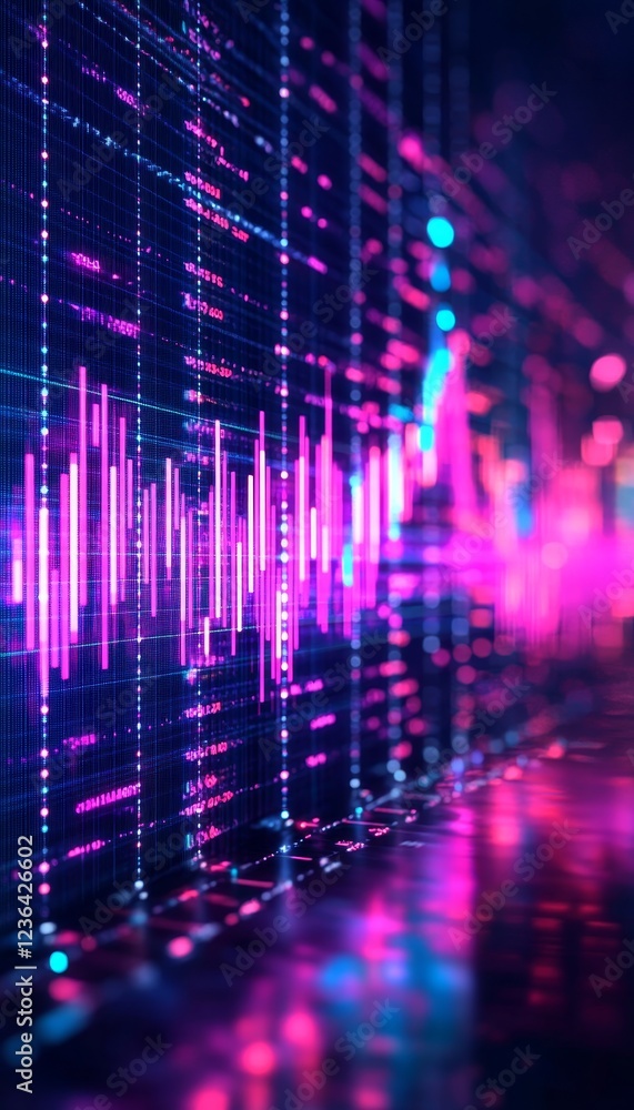 Financial Chart with Upward Curved Lines, Bright Pink, and Light Blue on Dark Blue Background Financial Chart with Upward Curved Lines, Bright Pink, and Light Blue on Dark Blue Background