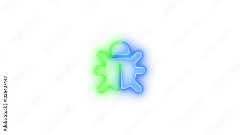 Bug icon glowing neon blue green gradient color Bug icon glowing neon blue green gradient color