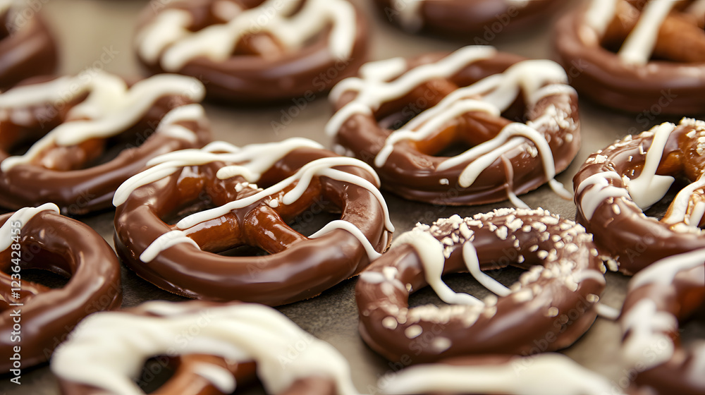 Chocolate covered pretzels drizzled with white chocolate for a sweet and salty treat. Chocolate covered pretzels drizzled with white chocolate for a sweet and salty treat.