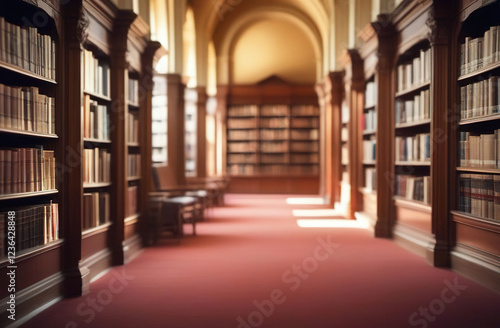 Public library interior out of focus, background.