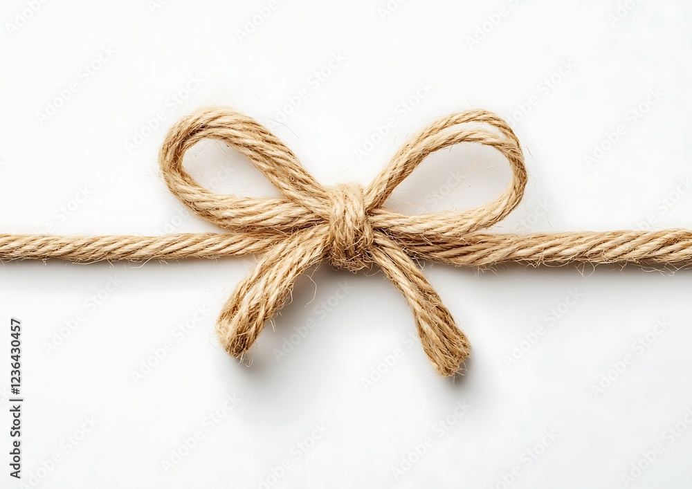 A decorative bow crafted from natural yarn, elegantly isolated on a clean white background A decorative bow crafted from natural yarn, elegantly isolated on a clean white background
