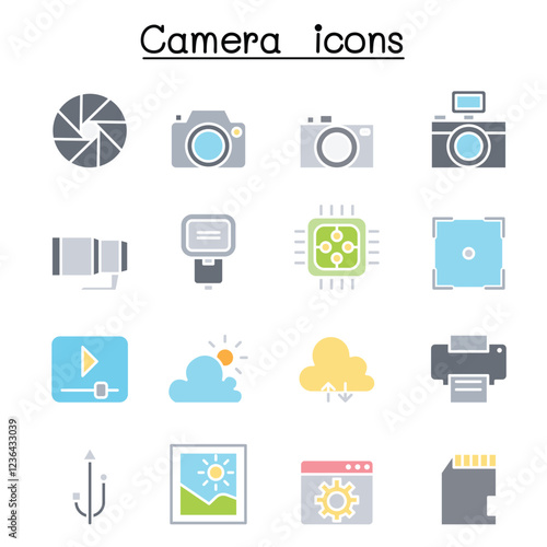 Photography icon set in thin line style