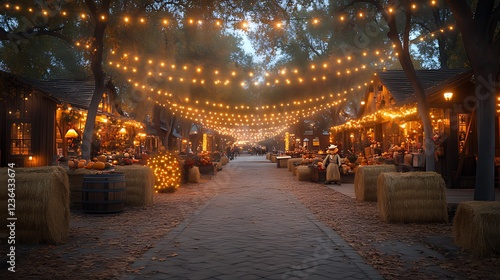 Wallpaper Mural Autumn, Night Market, Festive, Lights, Path, Village, Hay, Fall, Crafts, Celebration Torontodigital.ca