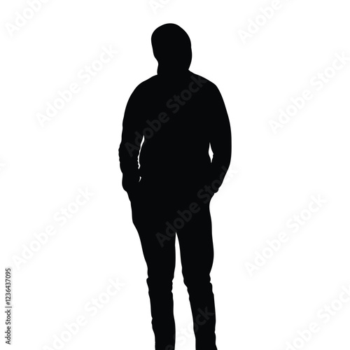 A person standing, a simple black silhouette against a white background.  Vector illustration.