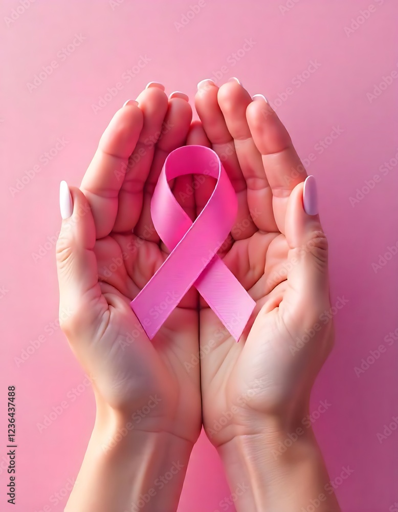 someone holding a pink ribbon in their hands with a pink background someone holding a pink ribbon in their hands with a pink background