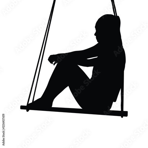 Silhouette of a person sitting on a swing, appearing pensive and still.