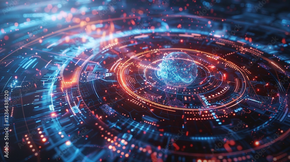 Mesmerizing futuristic digital landscape with a glowing constellation of neon lights holographic elements and a complex network of interconnected circuits and processors Mesmerizing futuristic digital landscape with a glowing constellation of neon lights holographic elements and a complex network of interconnected circuits and processors