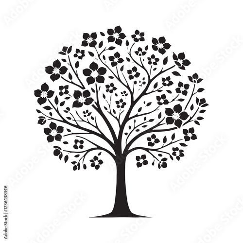 Elegant Dogwood Tree silhouette with delicate blossoms - Dogwood Tree silhouette - Dogwood Tree vector - Dogwood Tree illustration - Dogwood silhouette - Dogwood vector

