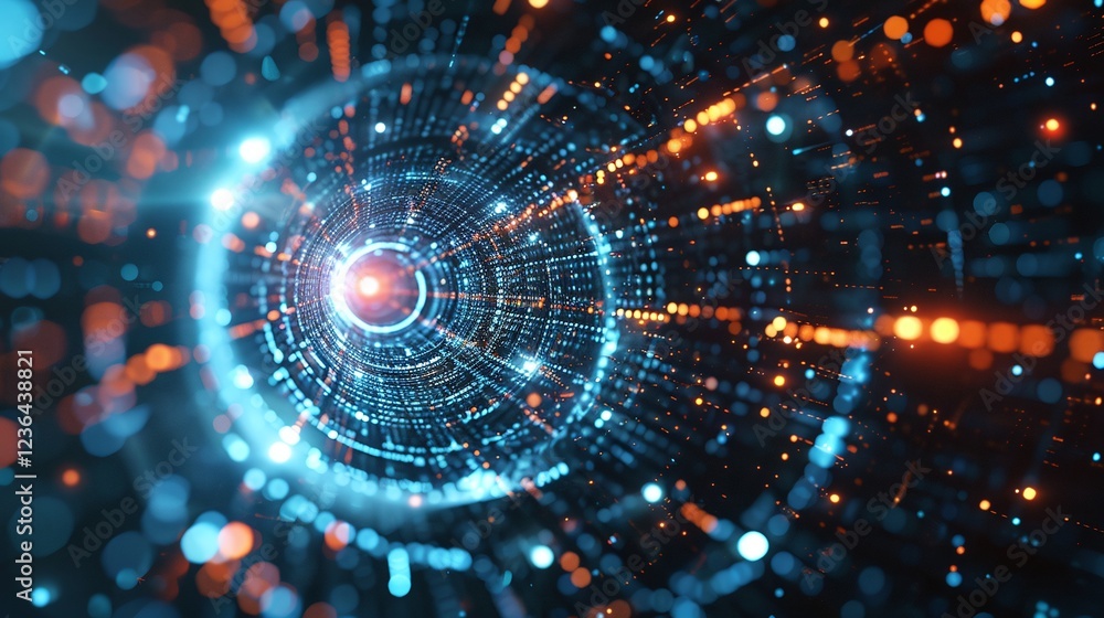 Obraz premium Visualizing the collision and interaction of subatomic particles in a futuristic digital experiment or scientific research laboratory Showcasing the complex patterns energy