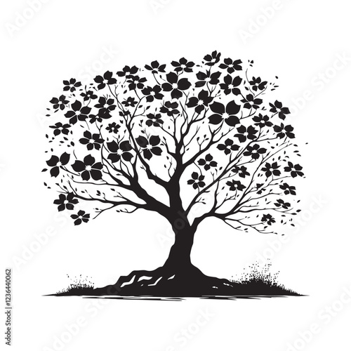 Classic Dogwood Tree silhouette with floral branch structure - Dogwood Tree silhouette - Dogwood Tree vector - Dogwood Tree illustration - Dogwood silhouette - Dogwood vector
