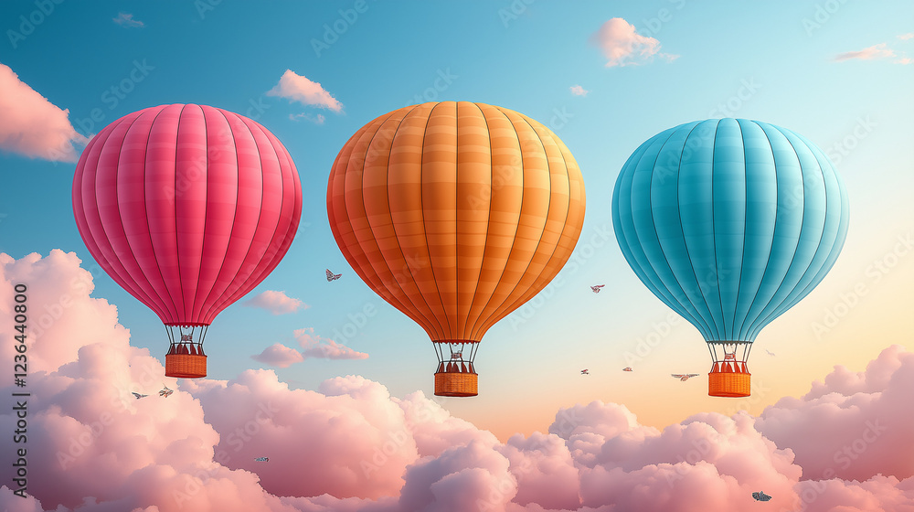 Fototapeta premium beautiful balloons in the sky - childrens illustration, baby card