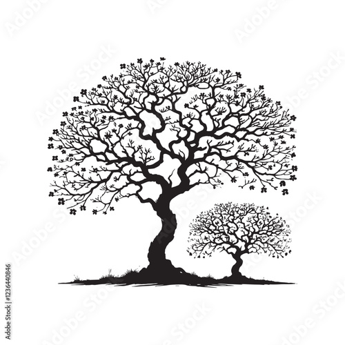 Detailed Dogwood Tree silhouette featuring a beautiful floral canopy - Dogwood Tree silhouette - Dogwood Tree vector - Dogwood Tree illustration - Dogwood silhouette - Dogwood vector
