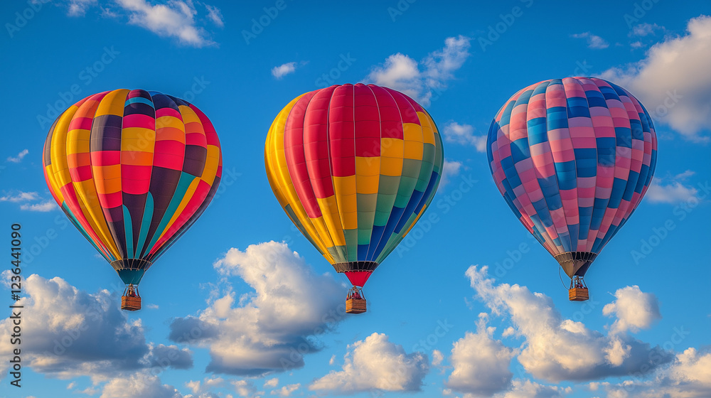 Obraz premium Colorful Hot Air Balloons in Flight over blue sky