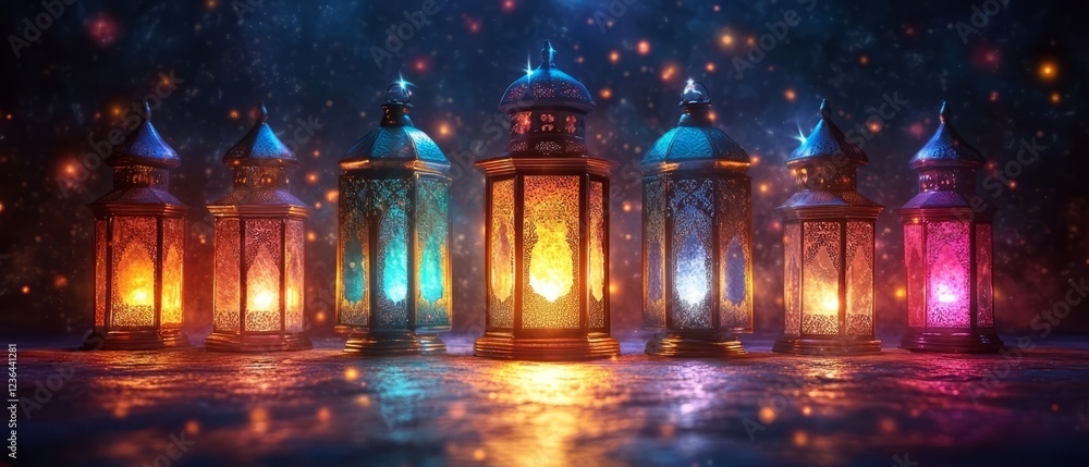 Glowing Ramadan Lanterns Illuminate A Mystical Night. Glowing Ramadan Lanterns Illuminate A Mystical Night.