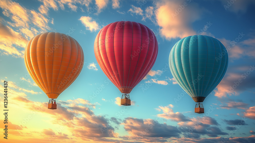 Fototapeta premium Colorful Hot Air Balloons in Flight over blue sky