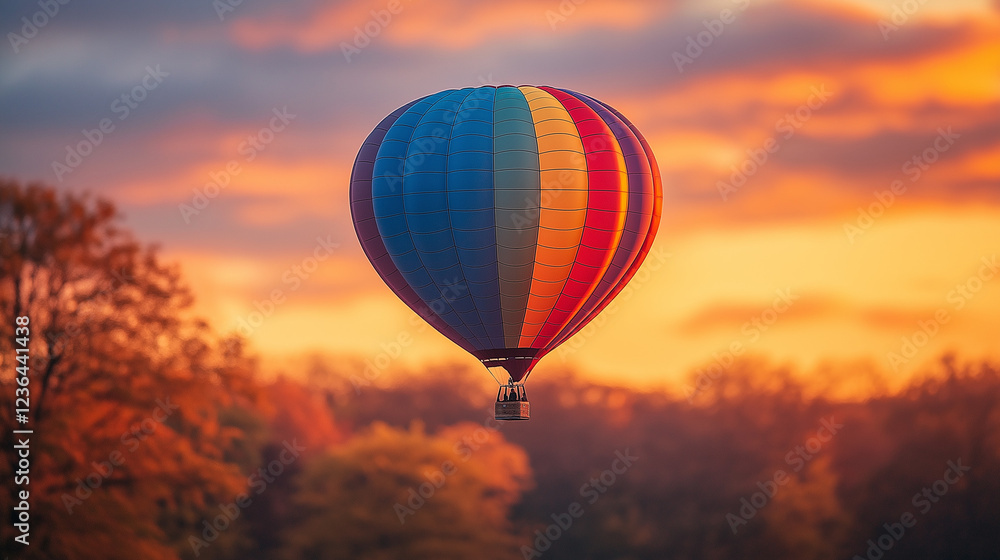Fototapeta premium Multicolored, large balloon against the blue sky. Travel concept, dream, new emotions, travel agency.