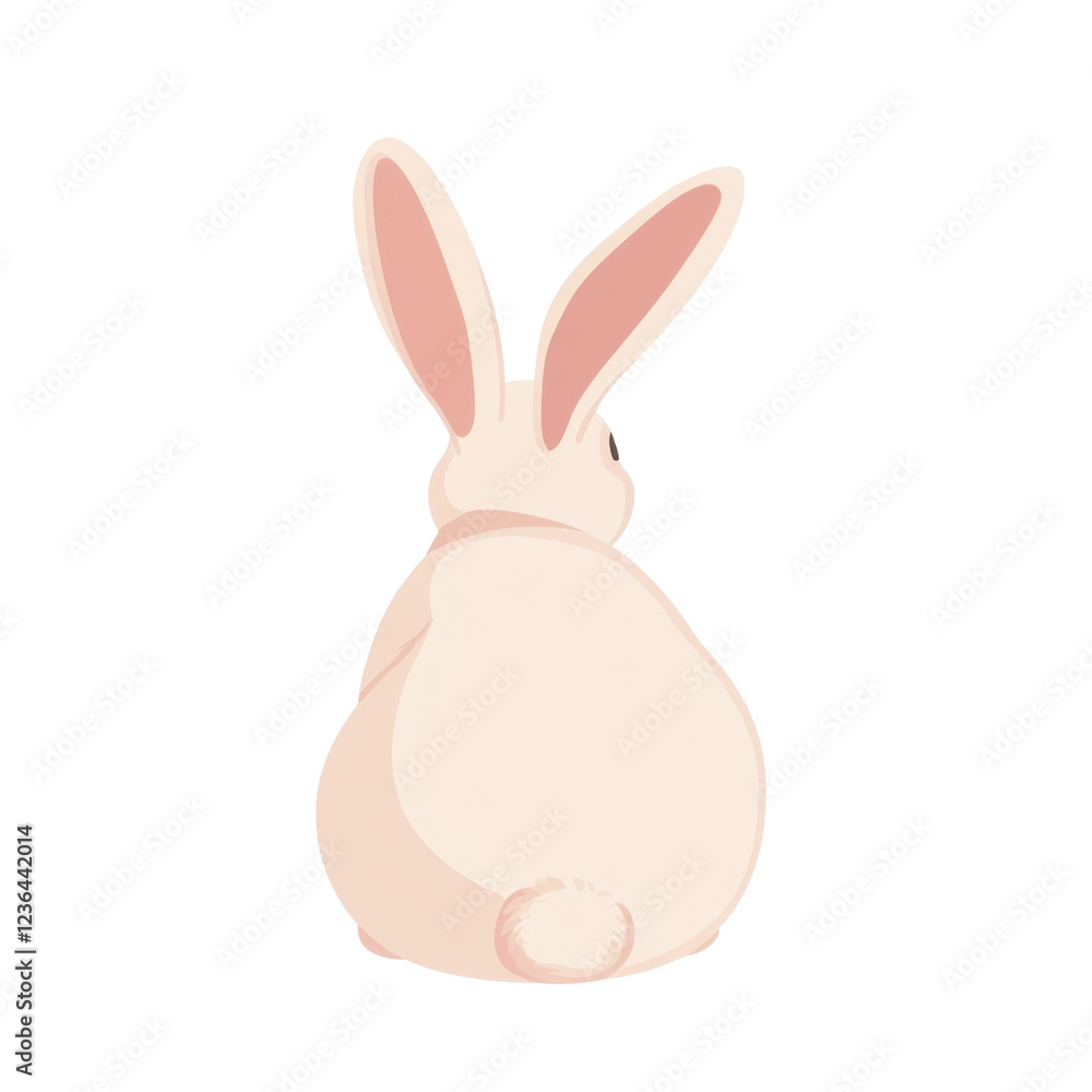 Obraz premium Cute Bunny with Large Ears Facing Away in Pastel Color Palette