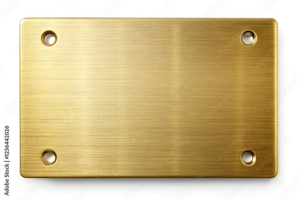 Gleaming brass plate, gold rectangular hardware, and perforated metal sheet shine against a crisp white backdrop, showcasing industrial design.