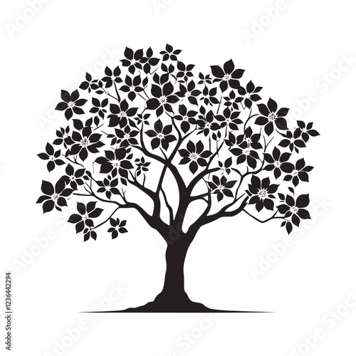 Dogwood Tree silhouette with artistic petals and flowing branches - Dogwood Tree silhouette - Dogwood Tree vector - Dogwood Tree illustration - Dogwood silhouette - Dogwood vector

