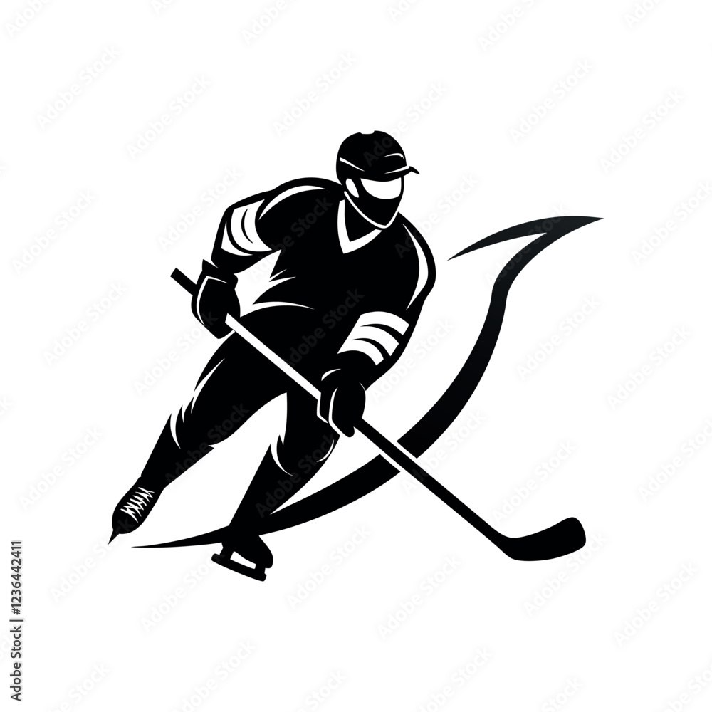 Fototapeta premium A hockey player in action, silhouette style.