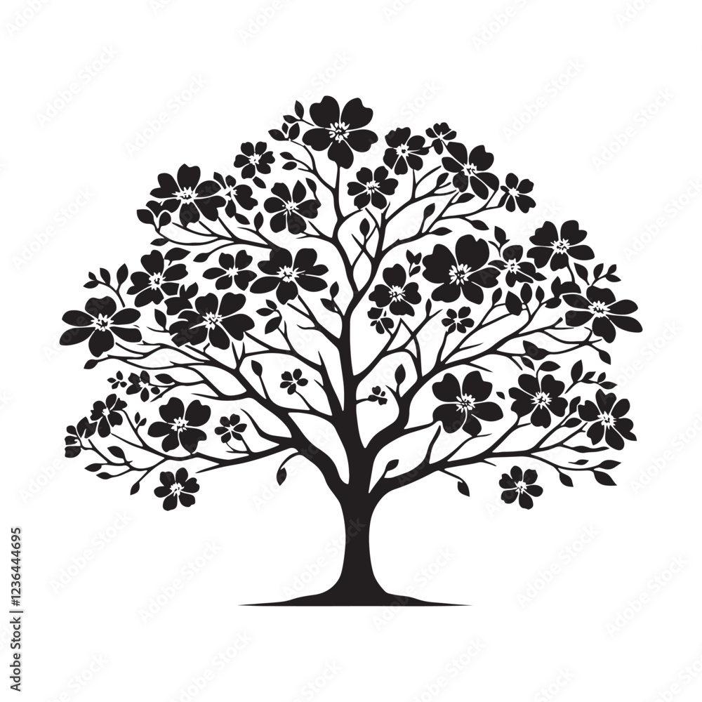 Obraz premium Dogwood Tree silhouette with a natural, organic artistic flow - Dogwood Tree silhouette - Dogwood Tree vector - Dogwood Tree illustration - Dogwood silhouette - Dogwood vector 