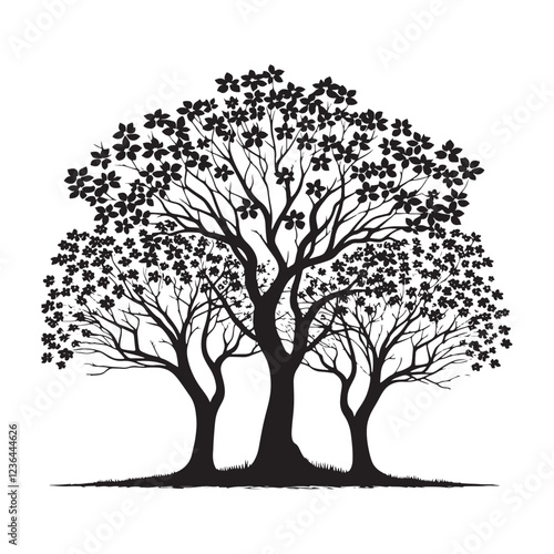 Highly detailed Dogwood Tree silhouette with floral intricacy - Dogwood Tree silhouette - Dogwood Tree vector - Dogwood Tree illustration - Dogwood silhouette - Dogwood vector
