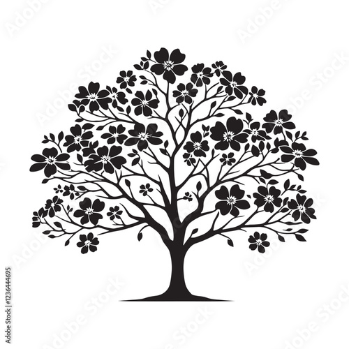 Dogwood Tree silhouette with a natural, organic artistic flow - Dogwood Tree silhouette - Dogwood Tree vector - Dogwood Tree illustration - Dogwood silhouette - Dogwood vector

