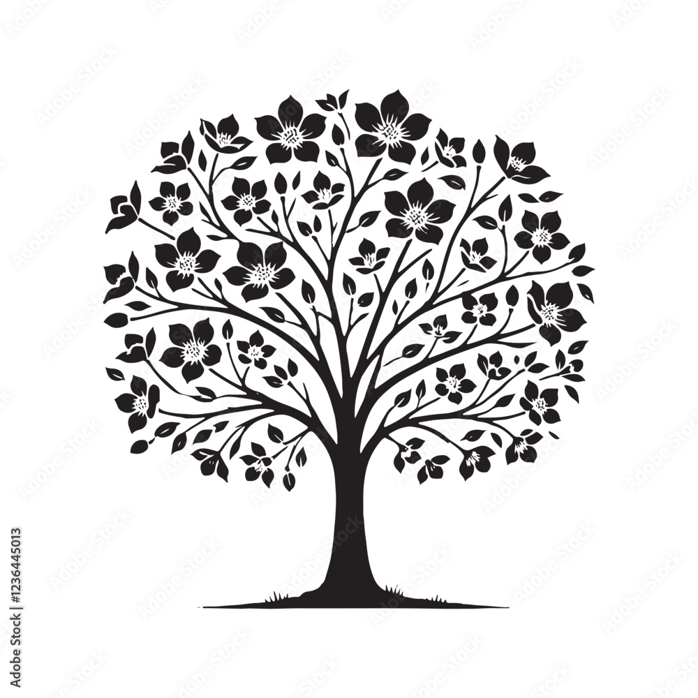 Obraz premium Classic Dogwood Tree silhouette for timeless floral compositions - Dogwood Tree silhouette - Dogwood Tree vector - Dogwood Tree illustration - Dogwood silhouette - Dogwood vector 