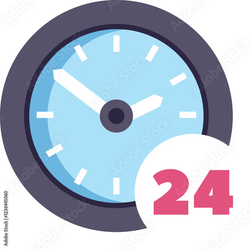 Clock face is showing 24 hours available representing a service or business open around the clock