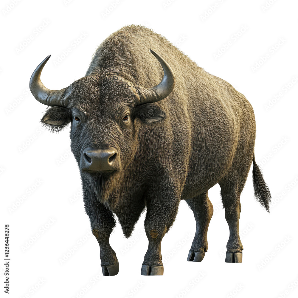 Strong and Majestic Bull with Thick Fur Staring Fiercely Forward Strong and Majestic Bull with Thick Fur Staring Fiercely Forward