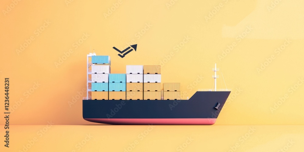 Obraz premium Container Ship with Cargo and Growth Graph Illustration