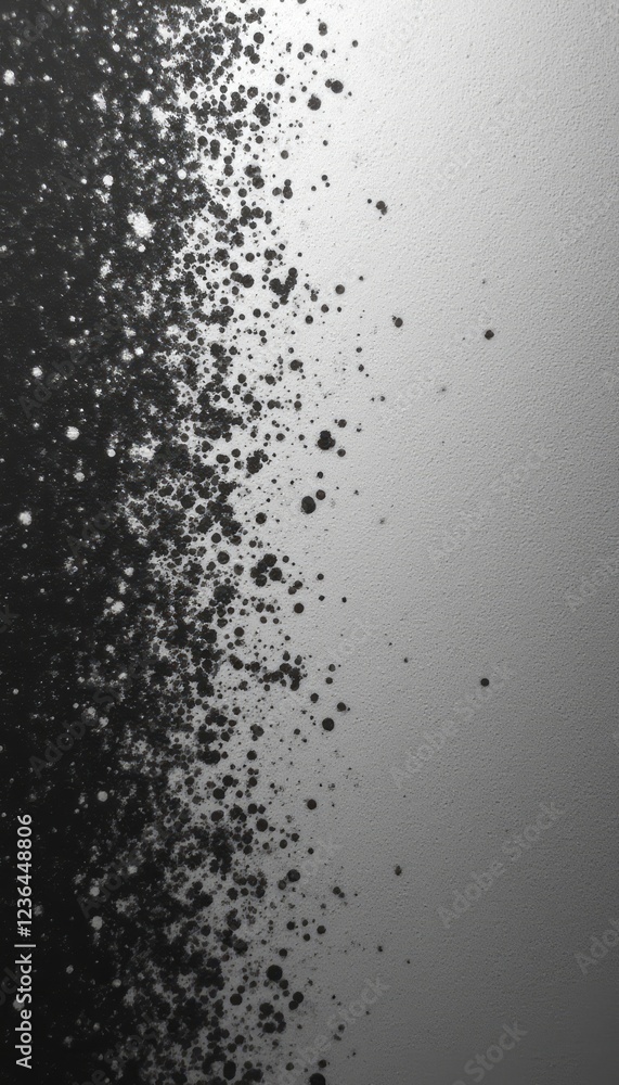Obraz premium This striking abstract artwork features a dynamic gradient of black splatters transitioning into a soft white background. The interplay of dark and light creates a captivating visual tension, inviting