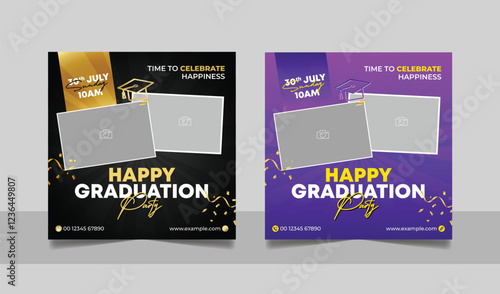 Graduation event greeting social media post education celebration square flyer wishes banner template with photo frame design set