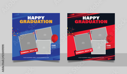 Graduation event greeting social media post education celebration square flyer wishes banner template with photo frame design set