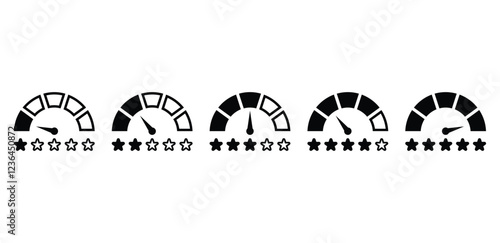 speedometer gauge meter and star icon symbol vector design black white color simple flat illustration sets