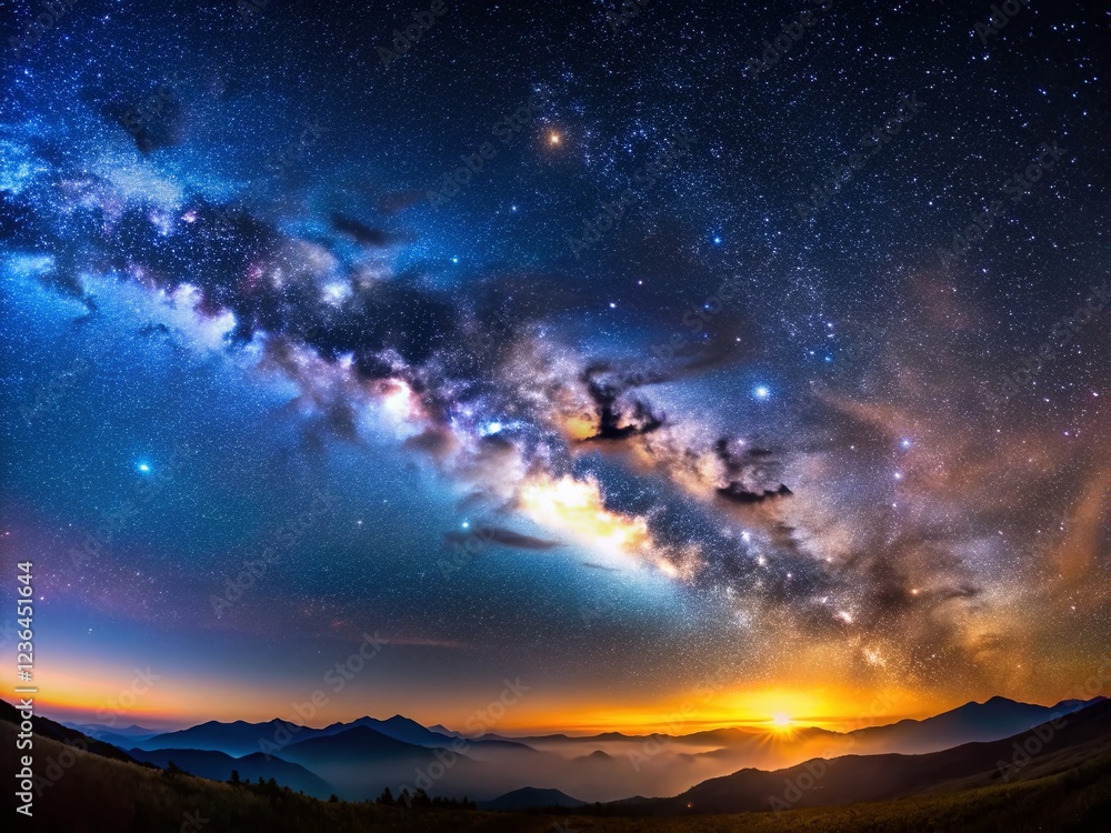 Fototapeta premium Tranquil Night Sky Backdrop with Milky Way Galaxy Panorama