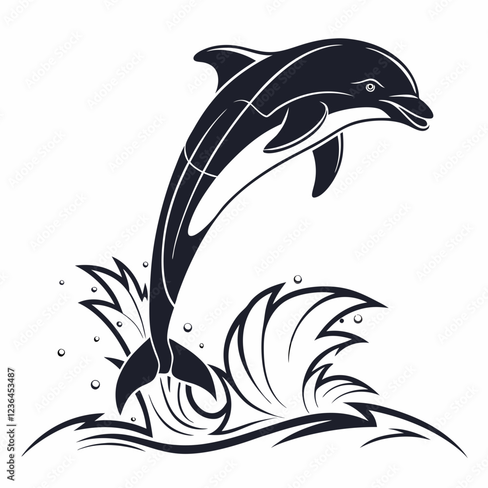 Obraz premium Dolphin vector silhouette black design white background