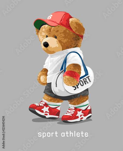 sport athlete slogan with bear doll in sport uniform vector illustration