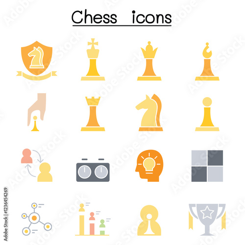 Chess icon set in thin line style