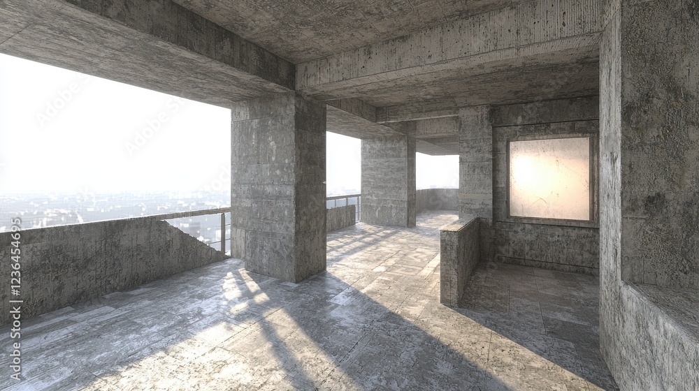 Urban Concrete Balcony: Sunlit Architectural Design