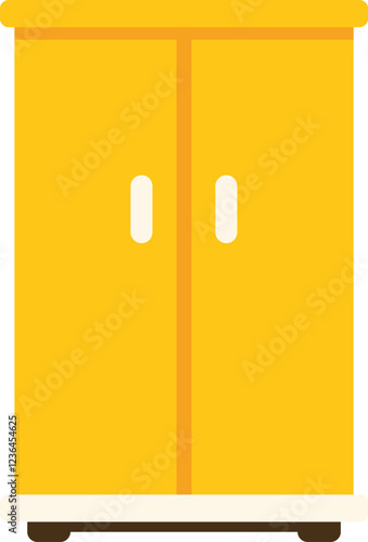 Simple vector illustration of a yellow wardrobe with white handles, isolated on white background