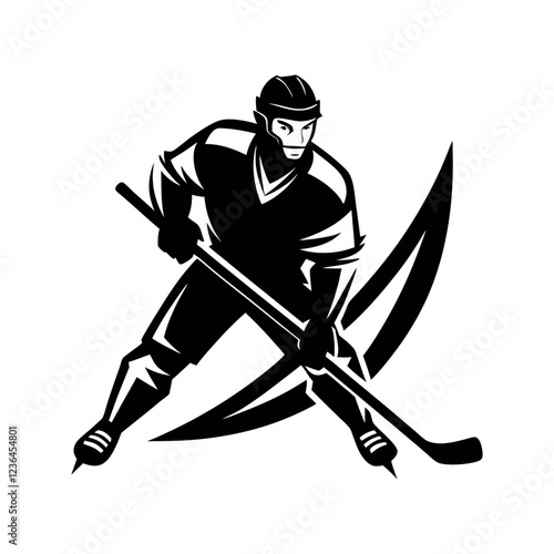 Dynamic hockey player in action, perfect for sports logos or apparel.