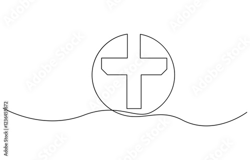 Cross icon icon line continuous editable drawing. One line christianity, orthodox cross. Christian cross. Continuous line drawing. Christianity religion concept.