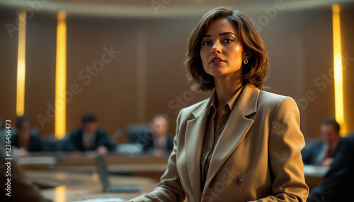Female Attorney in Courtroom Making a Strong Case