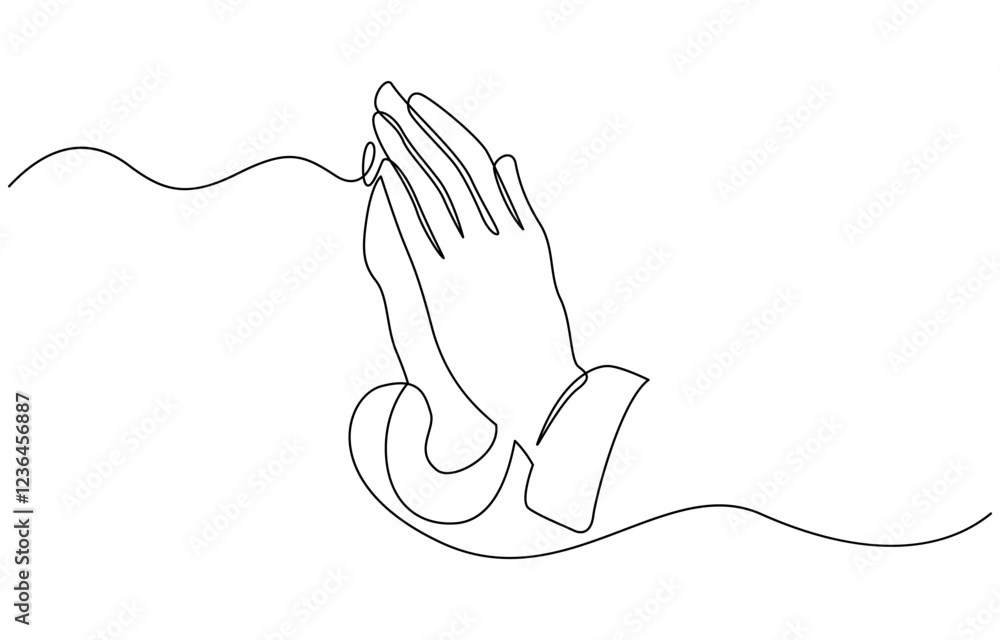 One line drawing praying hand worship religious vector illustration template design, Hand in Praying position or in Cultural Greeting Form Continuous one line drawing. One line drawing praying hand worship religious vector illustration template design, Hand in Praying position or in Cultural Greeting Form Continuous one line drawing.