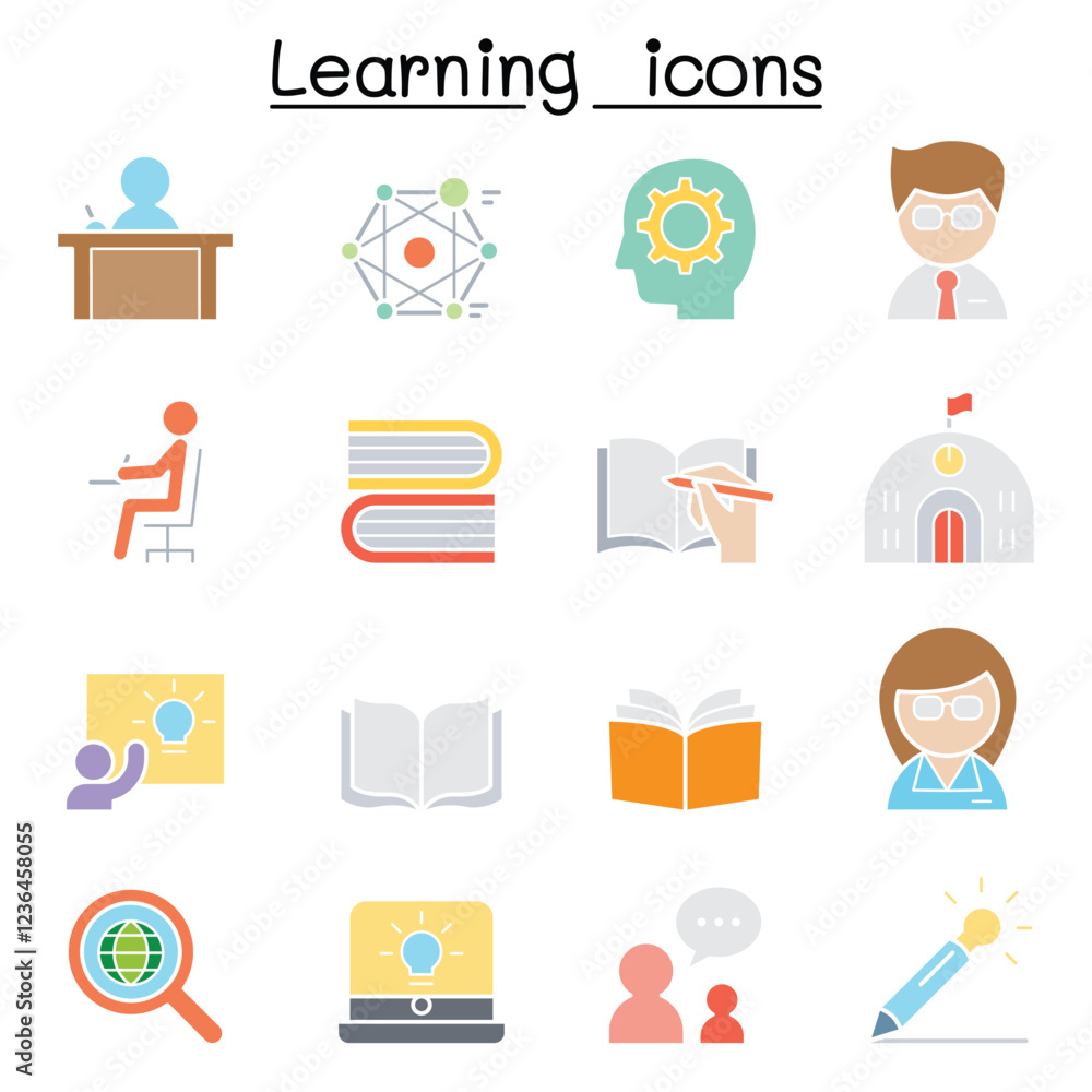 Learning & Education icon set in thin line style Learning & Education icon set in thin line style
