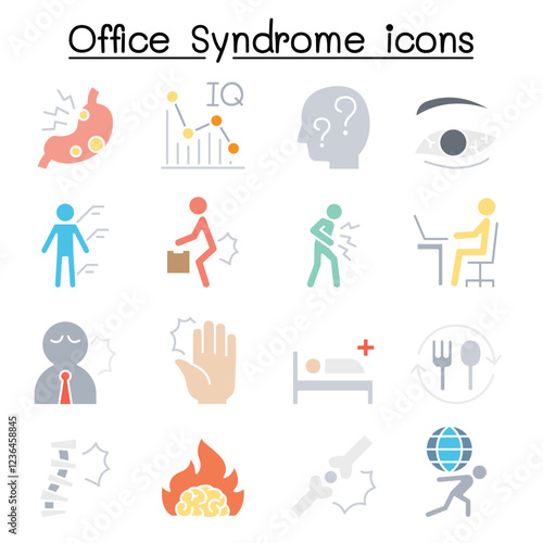 Office syndrome icon set in thin line style
