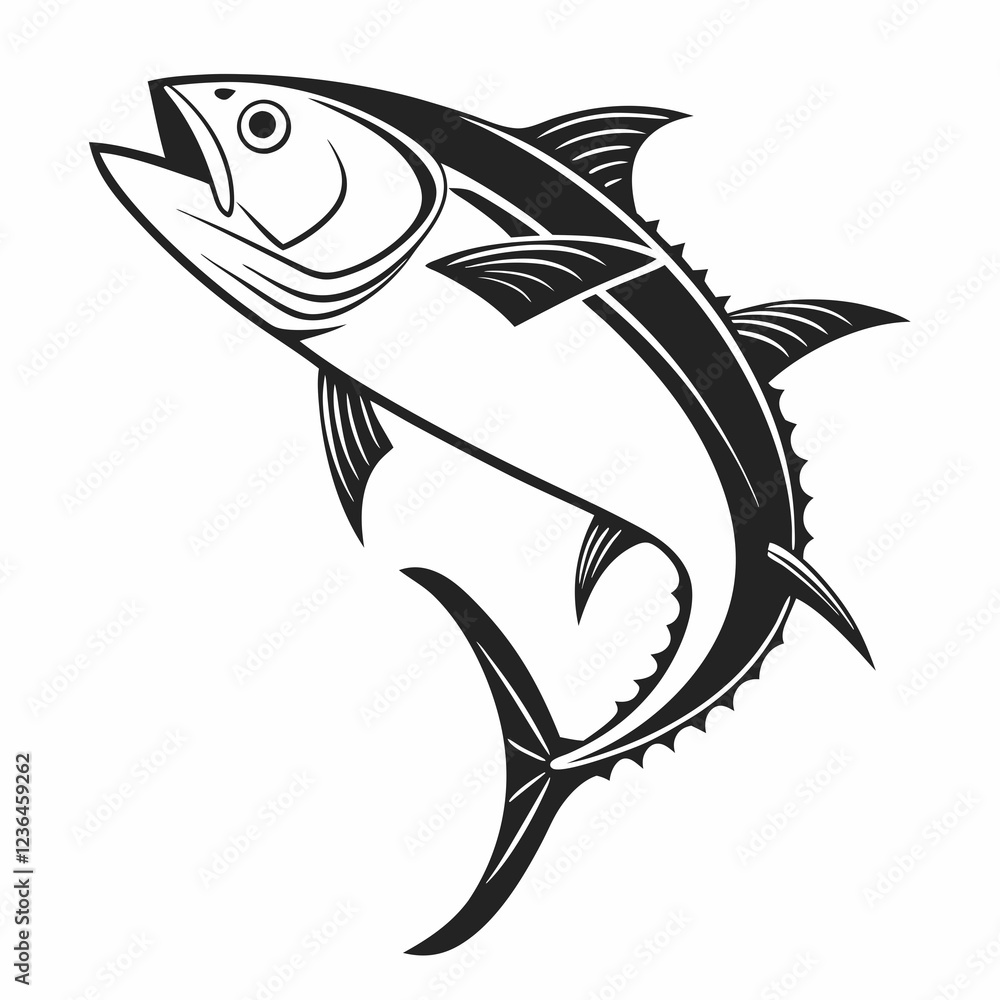 Obraz premium Tuna vector silhouette black design white background
