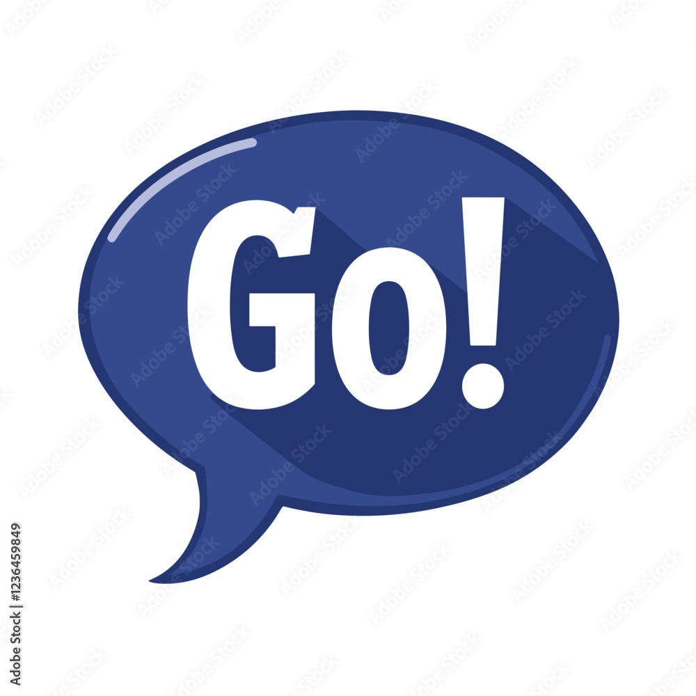 Go speech bubble with exclamation mark in blue Go speech bubble with exclamation mark in blue